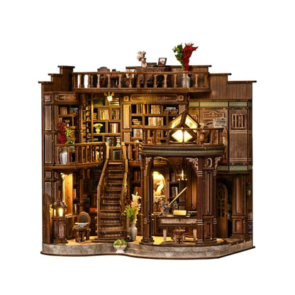 DIY Book Nook Kit with LED Light, Miniature Dollhouse, 3D Wooden Puzzle, Bookshelf Insert Decor Craft Gift (Dreamy Book Hall) - style: Dreamy Book Hall