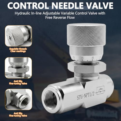 1/2" NPT Hydraulic Flow Control Valve,One-Way Adjustable Speed - style: 1/2"