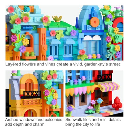 Micro Flower Street Architecture Building Toy for Teens & Adults, City Town House DIY Model, Mini Brick Building Blocks, Home Office Desk Decor, Collectible Display Gift for Men and Women