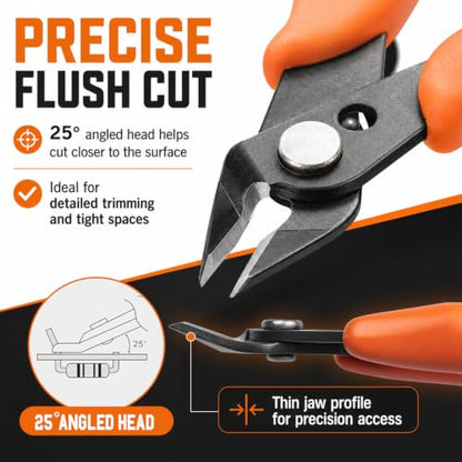 KATA Micro Wire Cutters, 5-Inch Precision Flush Cutter Tool for Electronics - color: 2 Pack 5" Flush Cutter Orange
