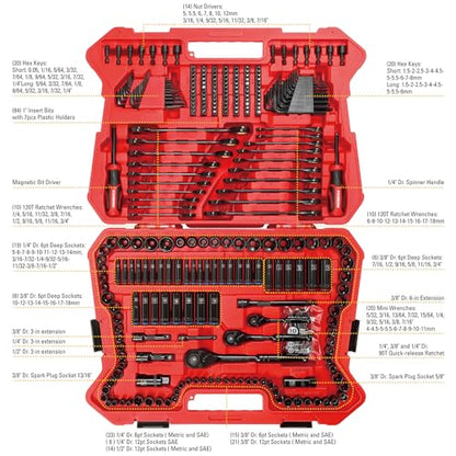 STARWORK TRUE MECHANIC 303-Piece Mechanics Tool Set, 120-Tooth Ratcheting Wrench Set, 1/4", 3/8", 1/2" Drive, Professional, SAE/Metric - color: Red