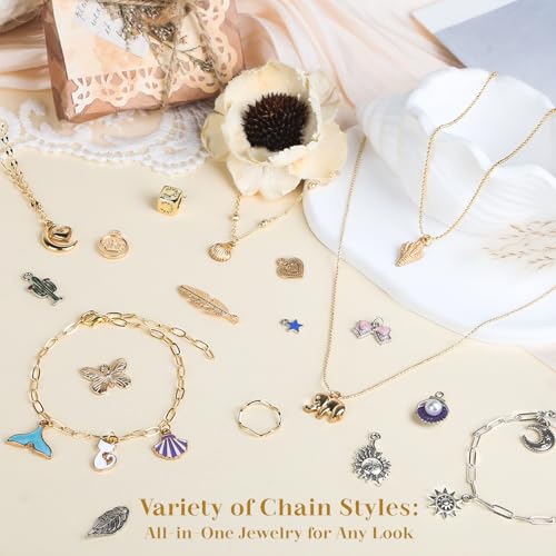 Wisreach 18K Gold & Silver Chain for Jewelry Making, 80 Feet 14 Rolls DIY Bracelet Chains with 200 Jump Rings, 20 Lobster Clasps & 20 Connectors - size: Size 3