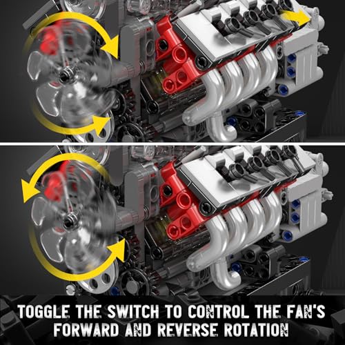 Mould King 10225 V8 Engine Model Kit that Works - Car Engine Building Blocks Kit with Battery, STEM Mechanic Engineering Construction Set, Collection Model Gift for Adults(855 PCS)