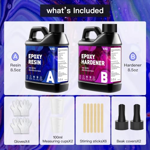 Epoxy Resin Kit 17OZ - No Yellowing & Less Bubble 2 Part Epoxy Resin for Beginners, 1:1 Ratio Art Resin for Wood Casting, Jewelry Making, Art Crafting & Countertop Coating (8.5OZ×2) - size: 17 OZ