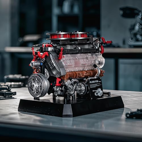 Engine Building Kit for Adults, 1236-Piece Mechanical Engine Model Building Set with Transparent Hood, Turbocharger Details and Display Base, Collectible Engine Model Kit for Adults & Teens 14+