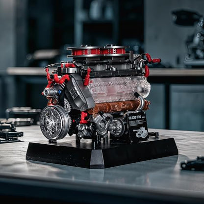 Engine Building Kit for Adults, 1236-Piece Mechanical Engine Model Building Set with Transparent Hood, Turbocharger Details and Display Base, Collectible Engine Model Kit for Adults & Teens 14+