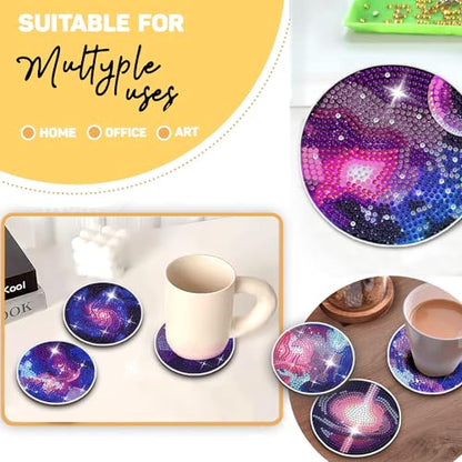 8 pcs Diamond Painting Coasters | Diamond Art Coasters | Galaxy and Nebula Diamond Art Painting | Perfect Art Craft Gift for Galaxy Lover, Dad, Mom, Grandparents, Brother, Sister. - color: Galaxy