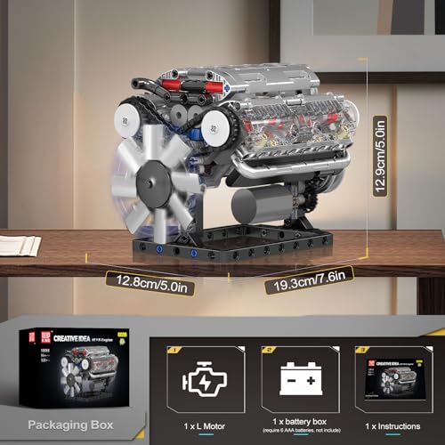 Mould King 10088 V8 Engine Model Kit - 535 Pcs to Build Your Own Mini Engine that Works, DIY STEM Mechanic Engineering Construction Set, Hobby Building Blocks Kit for Adults