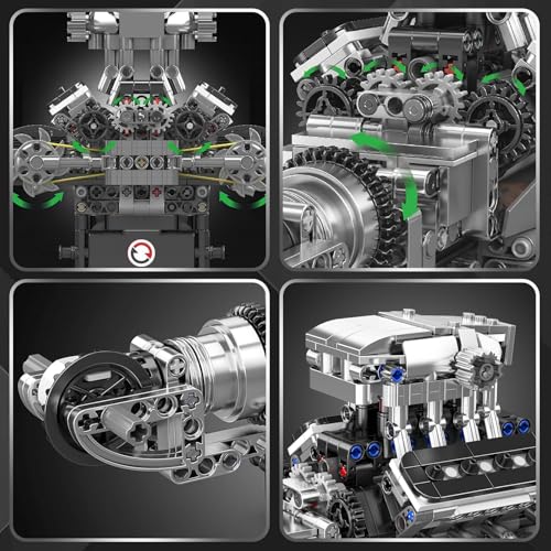 Mould King Supercar V8 Engine Building Blocks Sets, Build a Engine Model Kit That Runs, MOC Engineering Model Building Kit for Adults 14+ - color: Gray