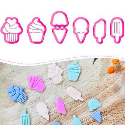 Xaekicr 7 PCS Cute Dessert Polymer Clay Cutters Set – Ice Cream, Cupcake, Cake Slice Clay Earring Cutters – DIY Polymer Clay Molds & Clay Tools for Jewelry Making - color: L color