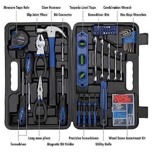 CARTMAN 152-Piece Household Tool Set, Blue Hand Kit With Storage Case Box - color: Blue