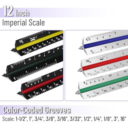 Mr. Pen- Architectural Scale Ruler, 12 Inch, 2 pcs, Black & Silver - color: Black & Silver, size: 2 Pack