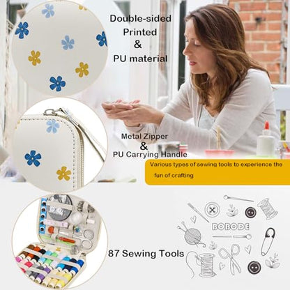 Bobode Sewing Sets & Kits Travel Sewing Kit for Adults - color: 87PCS-Flower White