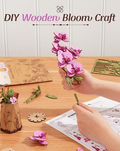rowood 3D Wooden Puzzles for Adults,DIY Artifical Flower Botanical Collection Building Craft Kit,Mother's Day/Valentine's Day/Teacher's Day Purple Moth Orchid - style: Purple Moth Orchid