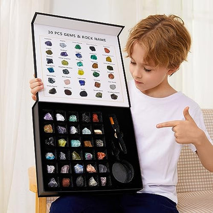 Rock Collection for Kids - 30Pcs Rocks, Gemstones & Crystals Kit