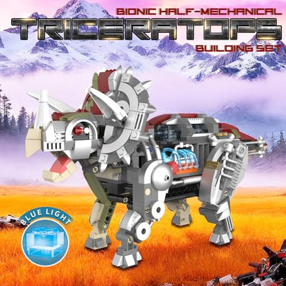 Mechanical Triceratops Dinosaur Building Set with Lights for Boys - color: Triceratops