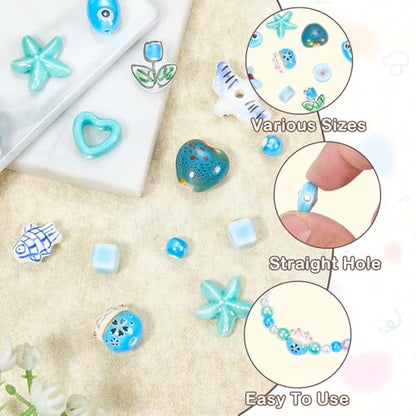 Blue Ceramic Beads for Jewelry Making, 50Pcs - color: Deep Sky Blue
