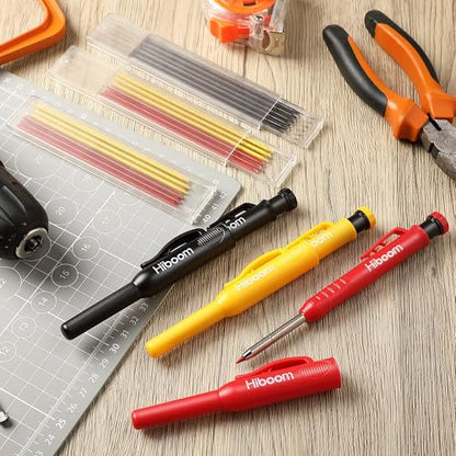 Hiboom 3 Pack Solid Carpenter Pencils with Pencil Cap and 21 Refills