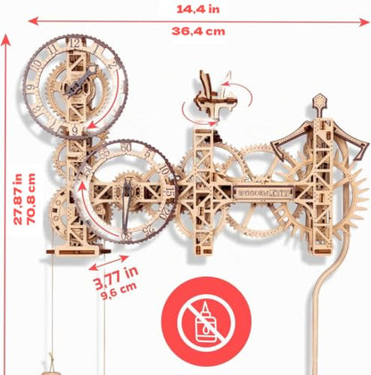 WOODEN.CITY Steampunk Wall Clock Kit – 3D Wooden Puzzle for Adults, Mechanical DIY Clock Model with Pendulum, No Glue Required, Made in EU - color: Steampunk Wall Clock