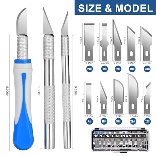 16 Pcs Craft Knife Set Exacto 3 Handles 10 Blades