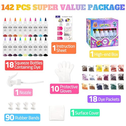 18 Colors Tie Dye Kit, Tie Dye Set for Kids, Pre-Filled Tye Dye Bottles, Non Toxic Permanent Fabric Dye Art Set, Easy DIY Fabric Art - Create Fun - color: 18 COLORS