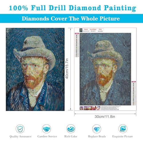 VeGuude Van Gogh Portrait Diamond Art Kits for Adults- Diamond Painting Kits for Adults Beginners,5D DIY Full Drill Diamond Painting Gem Art and Crafts 12x16inch - color: DP02872