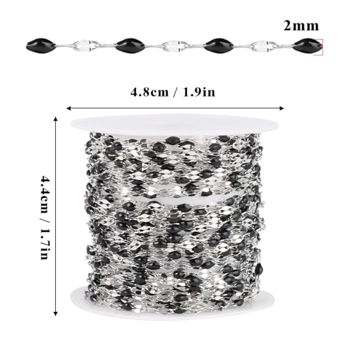 16.5FT Stainless Steel Enamel Chain 2MM Enamel Lip Chain for Jewelry Making - color: stainless steel(black)