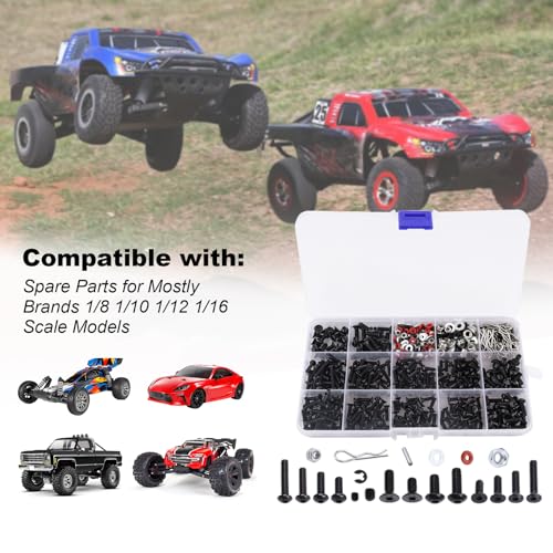 HobbyPark 500pcs Universal RC Screw Kit Screws Assortment Set, Hardware Fasteners for Traxxas Axial Redcat HPI Arrma Losi 1/8 1/10 1/12 1/16 Scale RC Cars Trucks Crawler