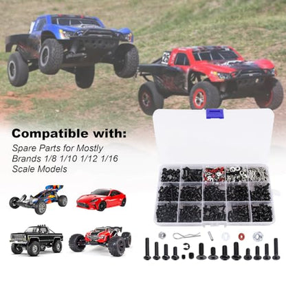 HobbyPark 500pcs Universal RC Screw Kit Screws Assortment Set, Hardware Fasteners for Traxxas Axial Redcat HPI Arrma Losi 1/8 1/10 1/12 1/16 Scale RC Cars Trucks Crawler