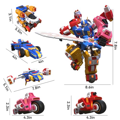 5-in-1 Transforming Vehicles Playset Include Motorcycles, Planes, Go-Karts -STEM Stacking Car Kit, Transforming Robots, Birthday Gift for Toddler Kids 6 Years Old Boys Girls - size: 8IN