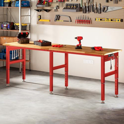 SPECRAFT 96-Inch Red Adjustable Heavy-Duty Workbench - color: Red, size: Standard/96"x24"