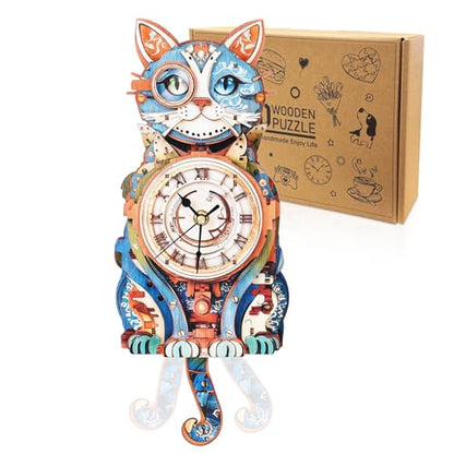 3D Puzzles for Adults Wooden DIY Cat Clock Puzzle Adult Crafts - color: Cat Clock
