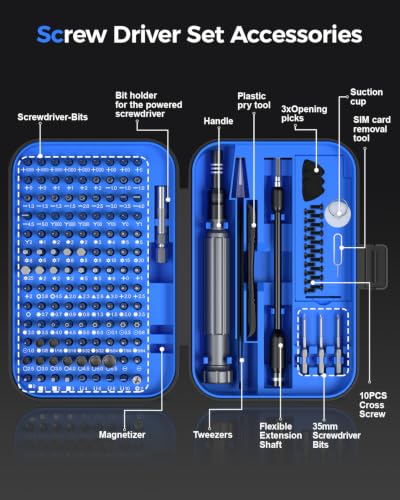 LIFEGOO Precision Screwdriver Set, 150 in 1 Magnetic Screwdriver Set with mini built-in box, Repair Tool Kit for Computer, Laptop, iPhone, Macbook, PC, PS5, Xbox Controller, RC, Jewelers, Glasses Blue - color: Blue, size: 150 in 1