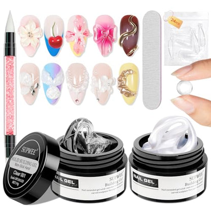 Clear and Pearl White Nail Extension Gel 3D Nail Art Sculpture Gel - color: Clear&Pearl White