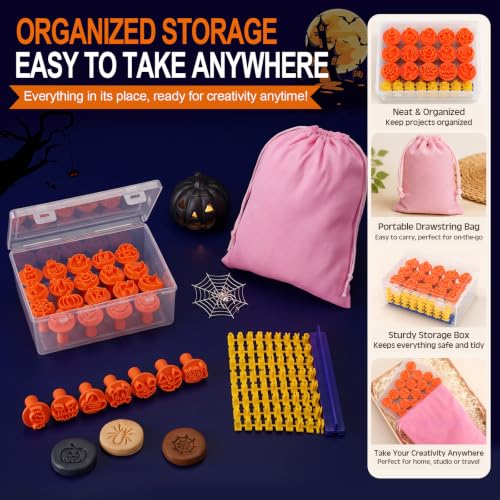 30 Pcs Halloween Clay Modeling Stamp Set 72 Letters with Box - style: Halloween