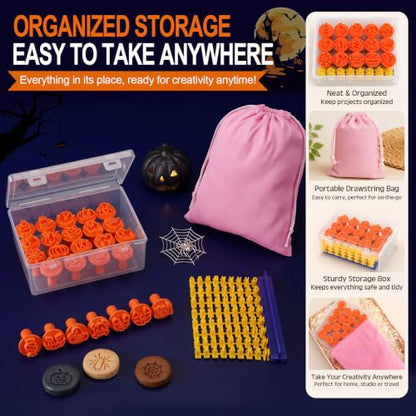 30 Pcs Halloween Clay Modeling Stamp Set 72 Letters with Box - style: Halloween
