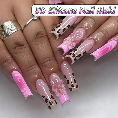 1 Pcs Silicone Nail Molds 3D Gel Nail Art Molds Flowers Nail Art Molds Various Shapes Design Embossed Silicone Mold Making DIY Flower Carved Template Blossom Nails Mold Carving Mould for Women - color: Styl 2