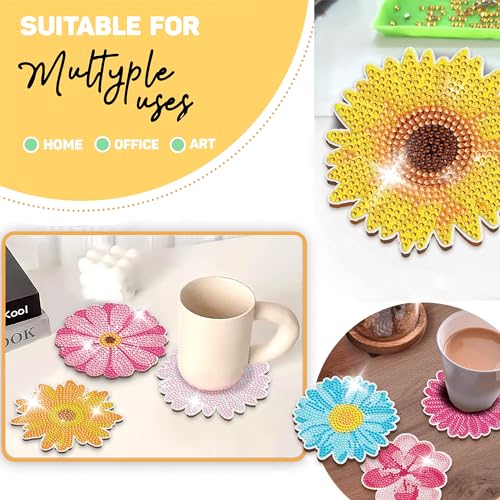 8 Pcs Flowers Shaped Diamond Painting Kits, Diamond Painting Kits with Holder Flowers, Diamond Art Coasters for Beginners Adults - Perfect Art Craft Supplies Gift!… (Flowers) - color: Flowers