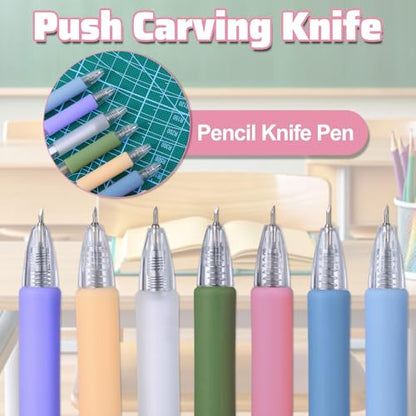 7 Pcs Knife Pen Craft Cutting Tools Utility Knife Paper Cutter Retractable Pen Carving Tools for DIY Kit Precision Craft Cutting Pens Cartoon Cutter Pattern Tool Carving Knives for Scrapbooking