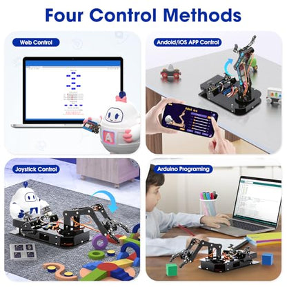 4DOF Robotic Arm Kit for Kids Compatible with Arduino IDE, Programming ESP32 Smart Robot Arm Building Kit STEM Educational Desktop Toy with Joystick and Web App Control for Children Ages 8+ and Adults