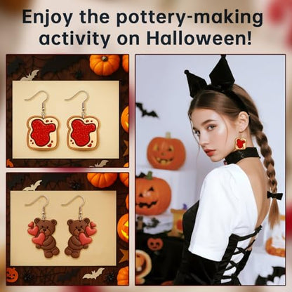 9 Pack Skull Plant Polymer Clay Cutters - Strawberry Honey Jar/Bread Slice/Skull Potted Plant/Balloon Bear/Cat with Scarf, Ideal for Earrings & Earring Cutters - color: Halloween Bear