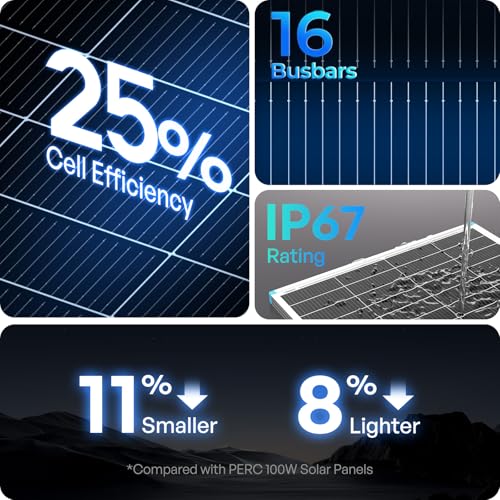 Renogy 200W Solar Panel N-Type, 16BB 25% High-Efficiency - size: 100 W N-Type 2-Pack Solar Panel