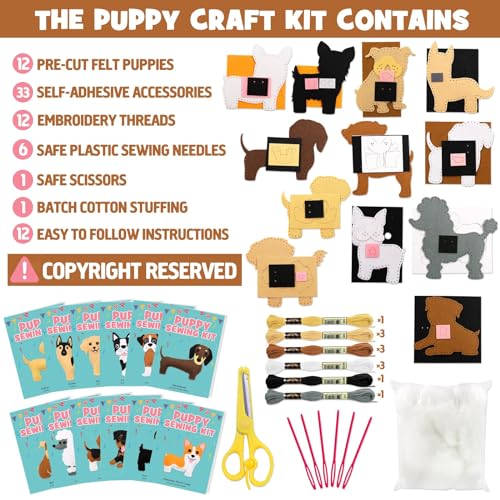 CiyvoLyeen Puppy Sewing Kit for Kids –Fun Plush Toy Sewing for Girls & Boys – DIY Felt Craft Gift Set Ages 7 8 9 10 11 12 - color: Dog-12pPcs