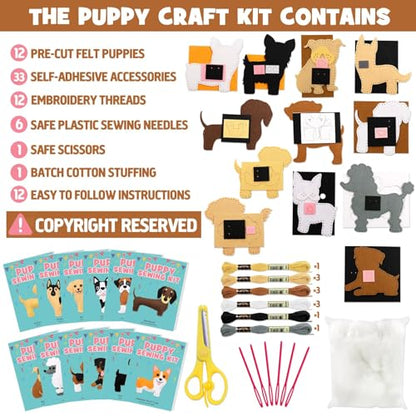 CiyvoLyeen Puppy Sewing Kit for Kids –Fun Plush Toy Sewing for Girls & Boys – DIY Felt Craft Gift Set Ages 7 8 9 10 11 12 - color: Dog-12pPcs