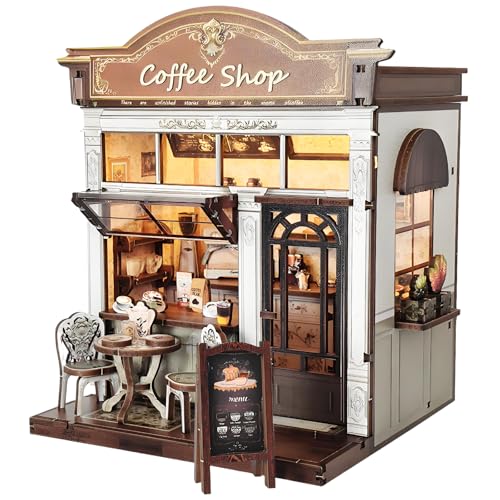 DIY Miniature House Kit, Coffee Shop Book Nook Kit, Mini Building Kit, Dollhouse Kit for Adults and Teens, 3D Wooden Puzzles with LED Light, Craft Kit for Family and Friends(Retro Coffee Shop) - style: Retro Coffee Shop