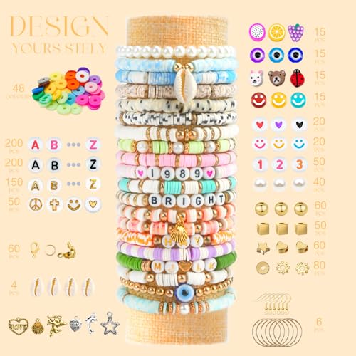 Sunlode Clay Beads Bracelet Making Kit, 3 Boxes 15,000PCS Boho Color with Letter Beads, Charms and Elastic Strings, DIY Jewelry Set for Friendship Bracelets Crafts Gift - style: Boho Chic