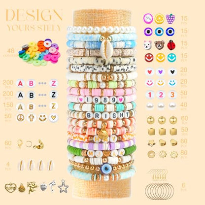 Sunlode Clay Beads Bracelet Making Kit, 3 Boxes 15,000PCS Boho Color with Letter Beads, Charms and Elastic Strings, DIY Jewelry Set for Friendship Bracelets Crafts Gift - style: Boho Chic