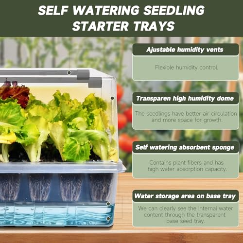 Adawook Self-Watering Seed Starter Tray with Grow Lights, Seed Starter Kit, Full Spectrum Grow Light for Seed Starting, Timing Set, Germination Tray Grow Kits with High Humidity Domes