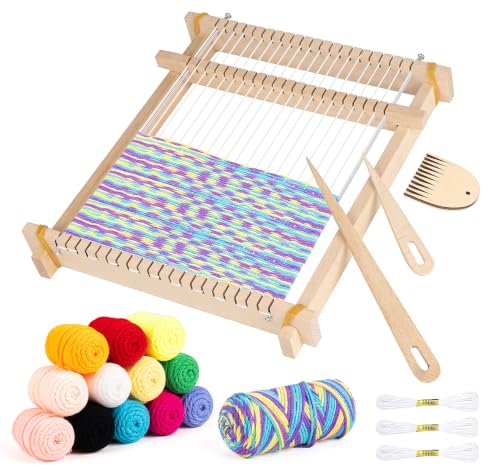 Weaving Loom for Kids,12 Colors Yarn 9.45"x11" Large Metal Bar Weaving Kit - color: Colorful