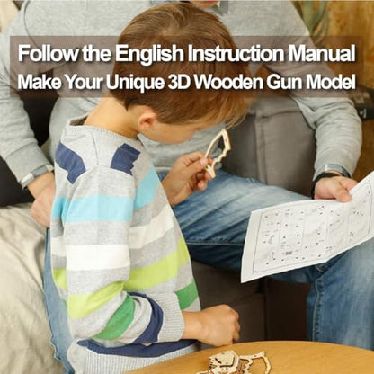 ROKR 3D Wooden Puzzle DIY Building Toys Mechanical Model - Multi-Player Game with Wood Targets &Rubber Bands, Gifts for Adults - color: 01 Terminator M870